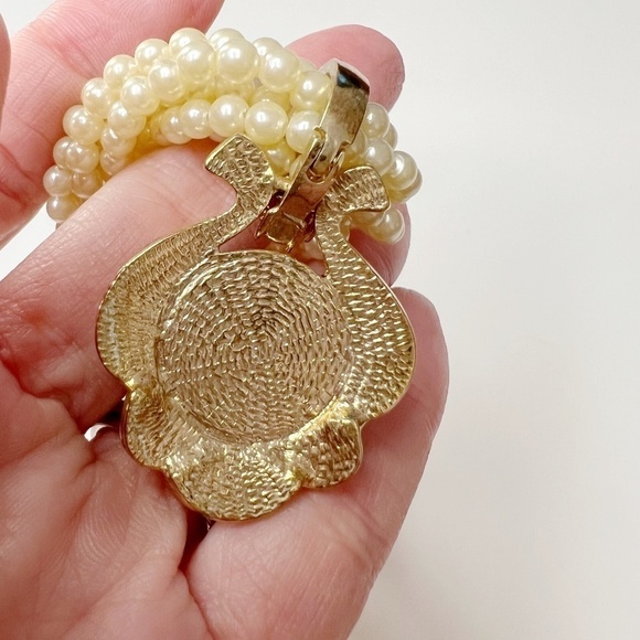 Vintage Signed Twisted Faux Pearls Statement Pendant Necklace - Picture 4 of 10